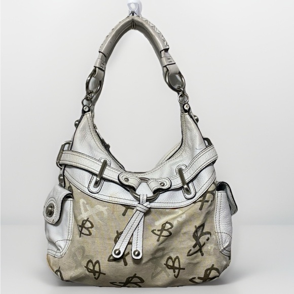 B Makowski leather and fabric  hobo bag with side pouches - Picture 1 of 12